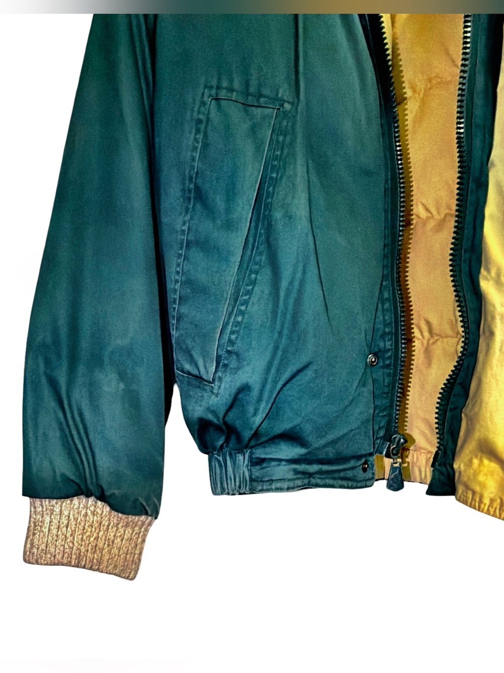 VTG Men’s Nautica Goose Down Puffer Coat | Green | Leather Arm Patches | Large - Picture 7 of 15
